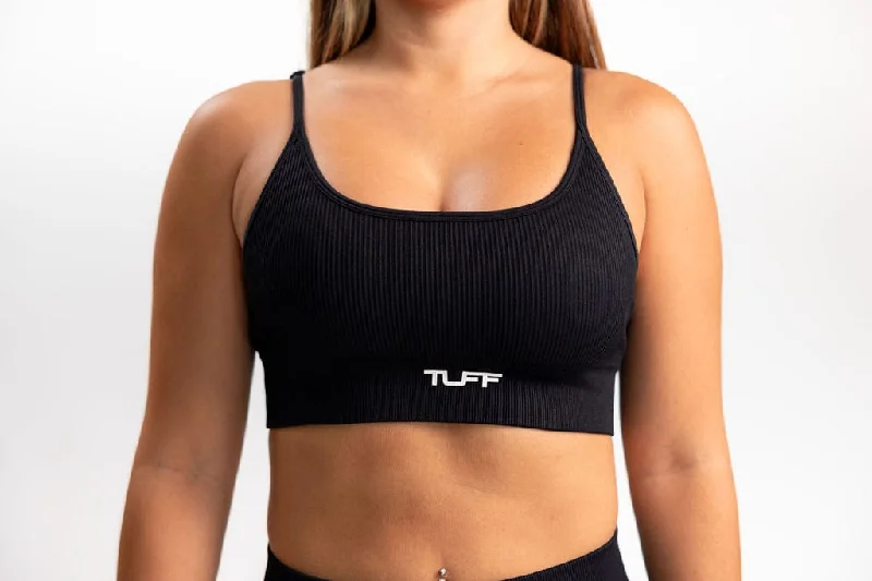 Classic Ribbed Sports Bra - Black Push-Up Bralette Set