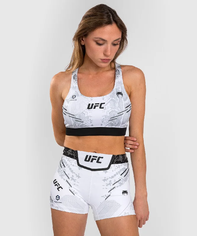 UFC Adrenaline by Venum Authentic Fight Night  Women’s Sports Bra - White Chic Satin Bra