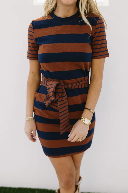 Abigail Mini Dress - Brown/Navy Casual Mini Dress with Pockets