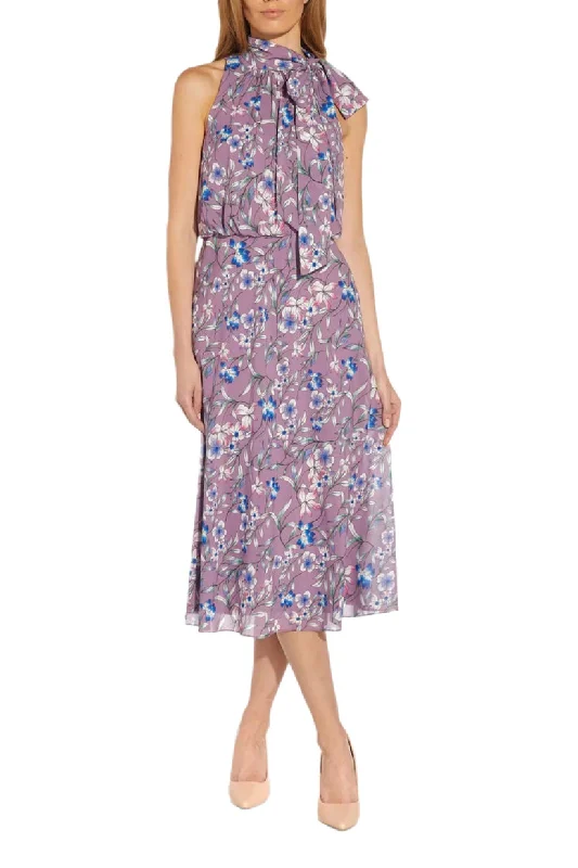 Adrianna Papell AP1D104621 Short Blouson Floral Print Cocktail Midi Dress Comfortable Sleeveless Midi Dress