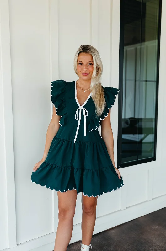 Aubrey Mini Dress - Hunter Green Fashionable Mini Dress with Pockets