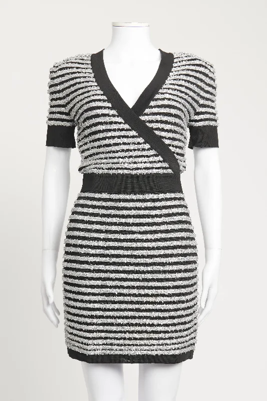 Black & White Wrap Around Preowned Mini Dress Comfortable Fit-and-Flare Mini Dress