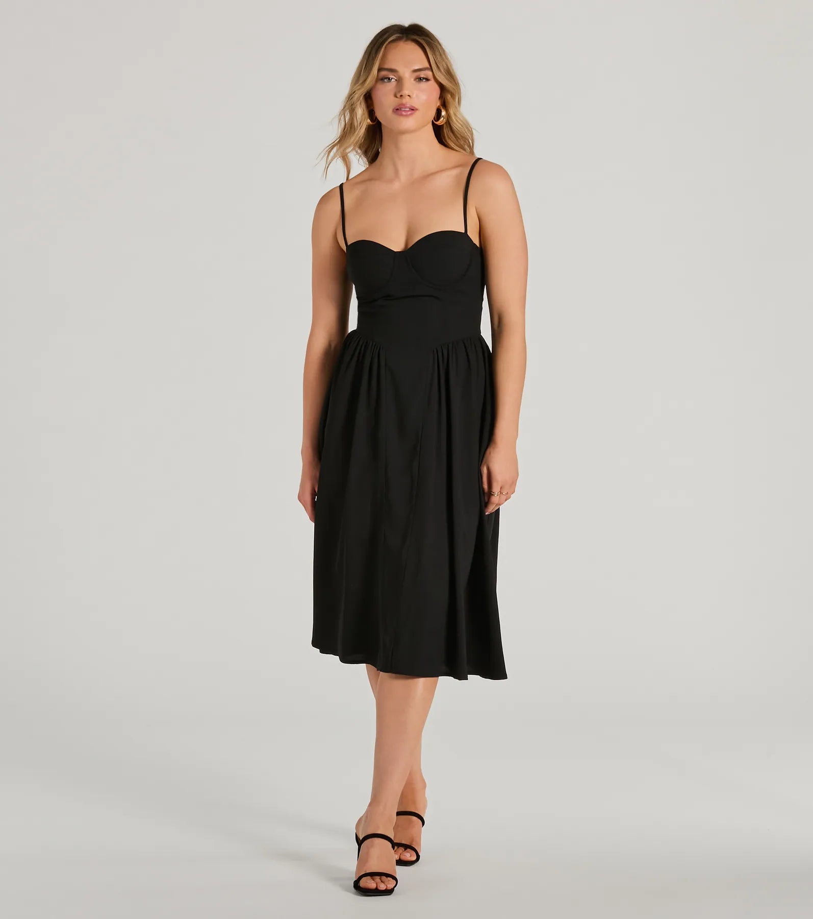 Blissful Afternoons Corset A-Line Midi Dress Stylish Button-Down Midi Dress