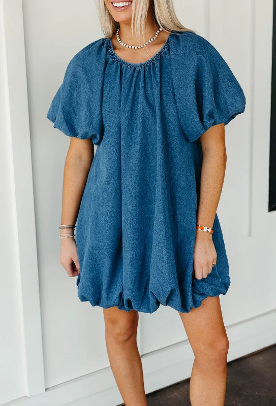 Blue Skies Mini Dress - Denim Elegant Tulle Mini Dress