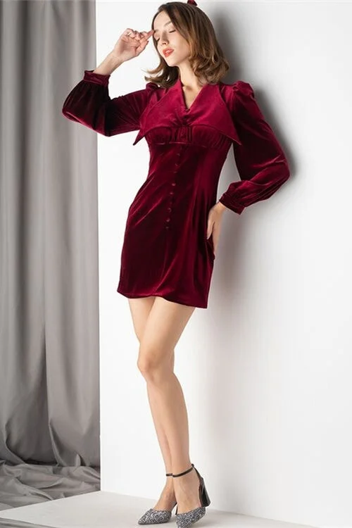 Burgundy Velvet Mini Dress Cozy Knitted Mini Dress