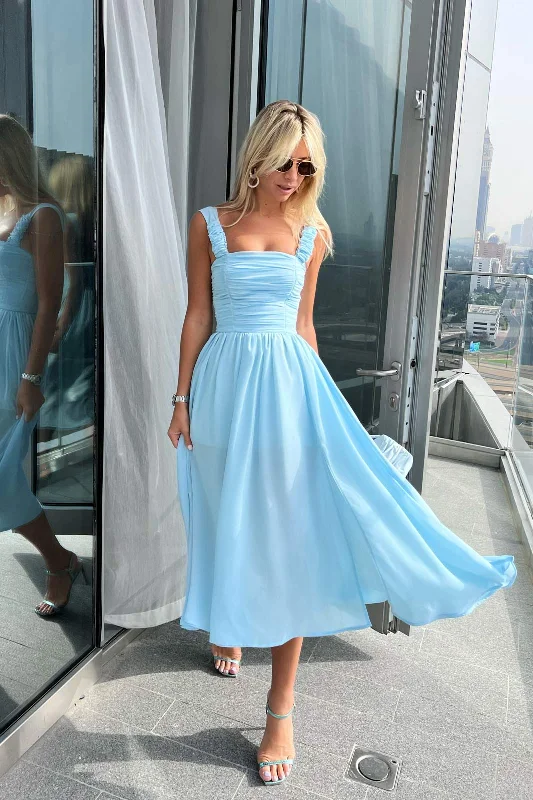 Draped Bodice Chiffon Midi Dress Elegant Faux Wrap Midi Dress