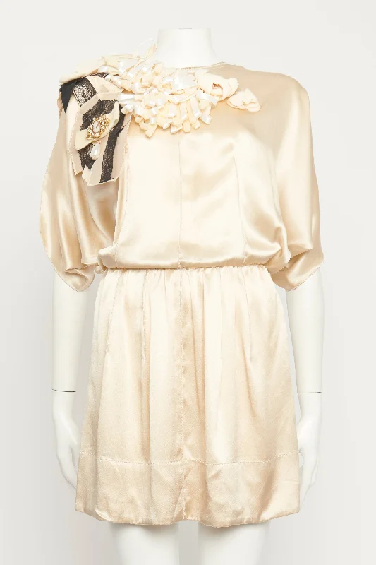 Cream Silk Embellished Preowned Mini Dress Trendy Camisole Mini Dress