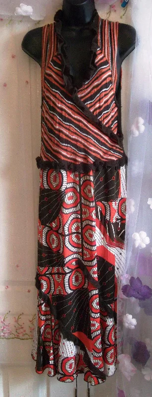 Designer Evalinka Midi Dress Boho/ Hippy Style S/M-brown/orange,lined skirt,lush Fashionable Off-Shoulder Dress Midi