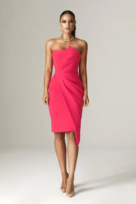 Eliana Crepe Corset Midi Dress (Fuchsia) Comfortable Ribbed Midi Dress