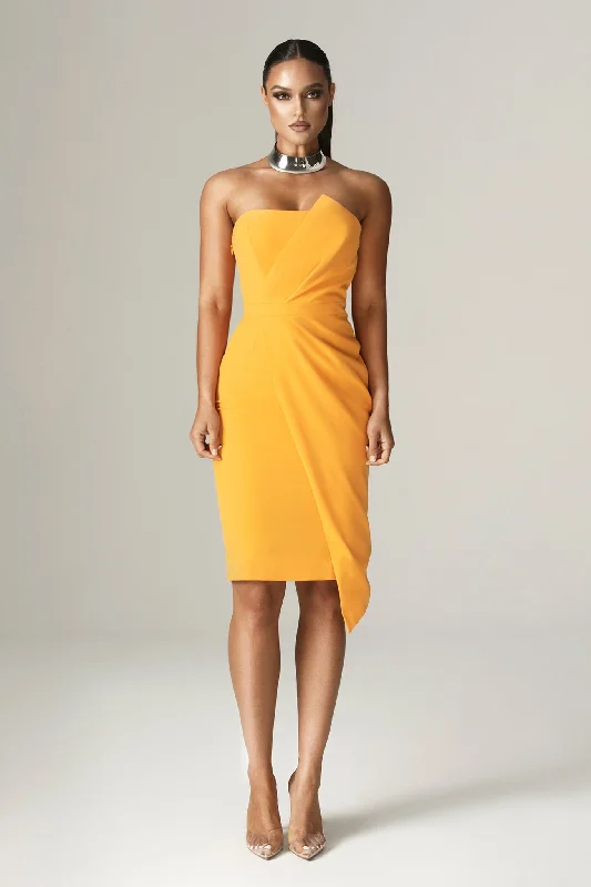 Eliana Crepe corset Midi Dress (Orange) Stylish Tiered Midi Dress