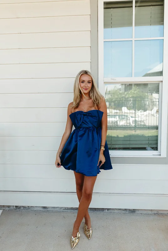 Eliza Mini Dress - Navy Comfortable One-Shoulder Mini Dress