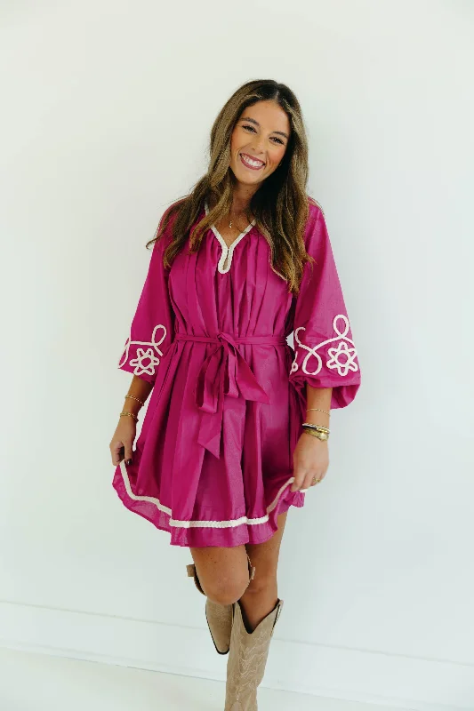 Everly Mini Dress - Magenta Trendy Floral Mini Dress