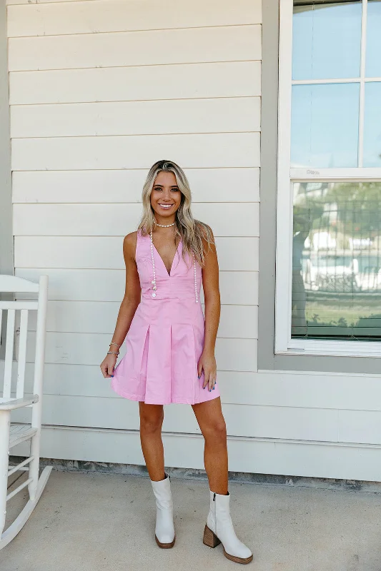 First Class Mini Dress - Pink Elegant Lace Mini Dress