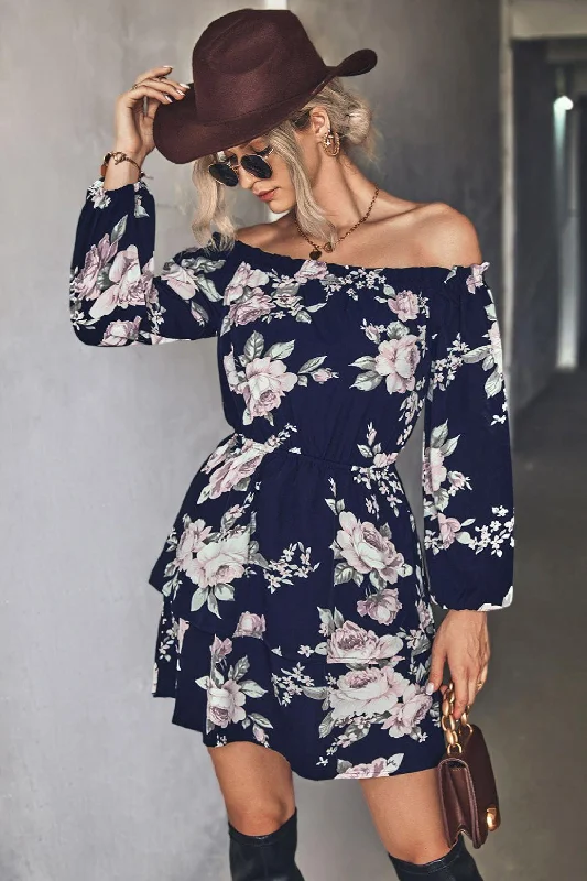 Floral Off-Shoulder Layered Mini Dress Comfortable Polka Dot Mini Dress