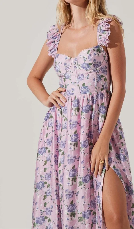 FLORAL-PRINT CORSET MIDI DRESS IN BLUSH OF A ROSE Elegant Sleeveless Midi Dress