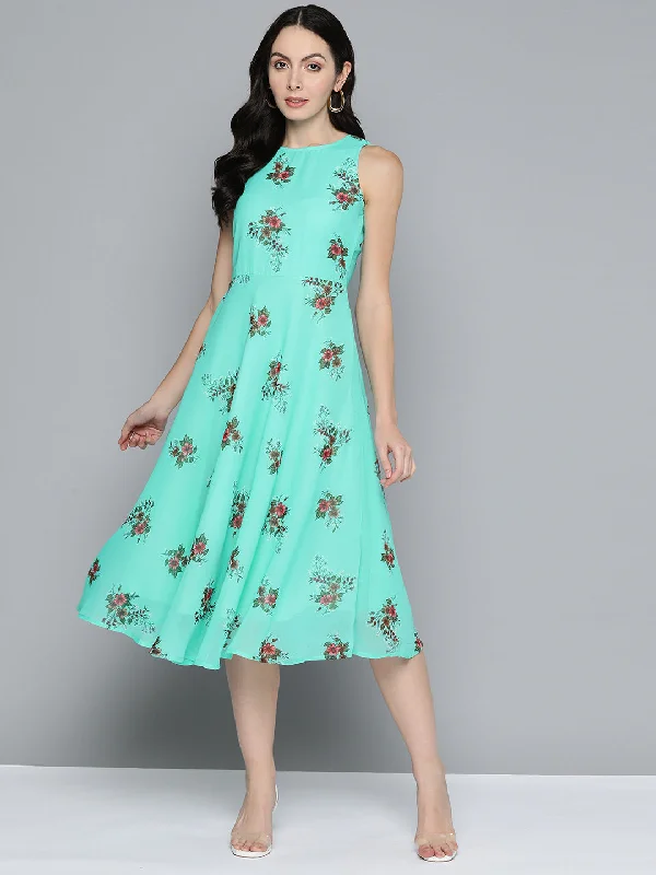 Floral Print Georgette A-Line Midi Dress Chic Floral Print Midi Dress