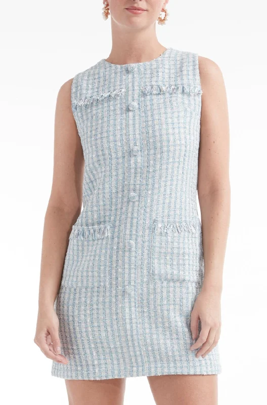 Fortunata Tweed Pocket Shift Mini Dress in Blue - FINAL SALE Comfortable Fit-and-Flare Mini Dress