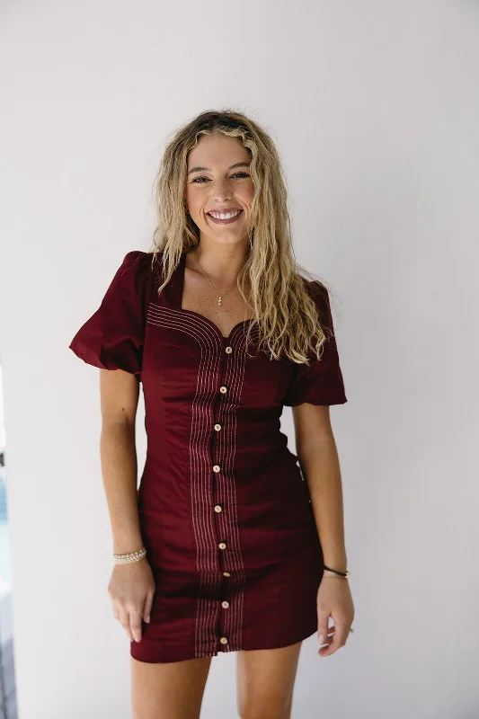 Harper Mini Dress - Burgundy Fashionable Mini Dress with Pockets