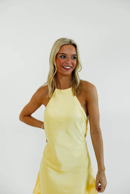 In No Rush Mini Dress - Lemon Stylish Spaghetti Strap Mini Dress