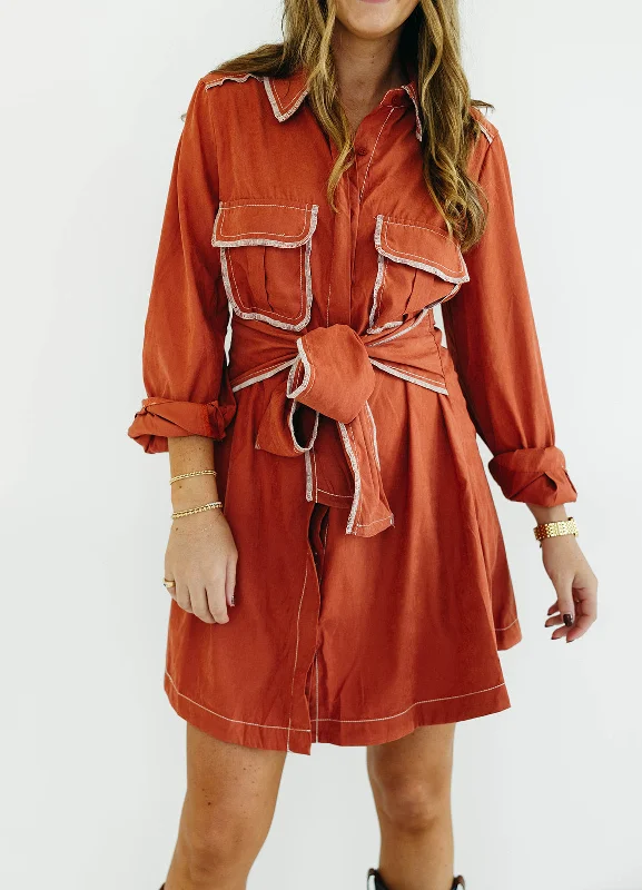 Kai Mini Dress - Rust Fashionable Mini Dress with Pockets