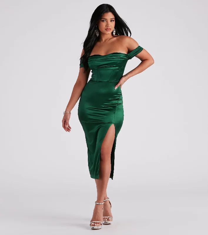 Kathryn Formal Satin Corset Midi Dress Comfortable Draped Midi Dress