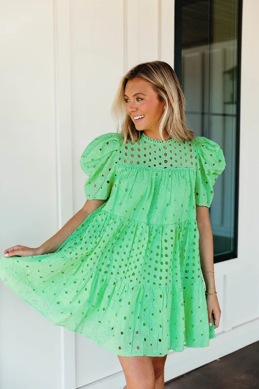 Lighthearted Mini Dress - Apple Green Comfortable Ruffle Mini Dress