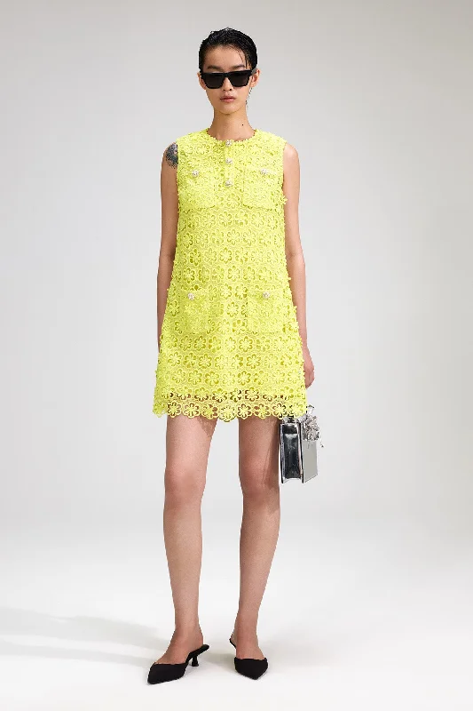 Lime Daisy Guipure Mini Dress Elegant Silk Mini Dress