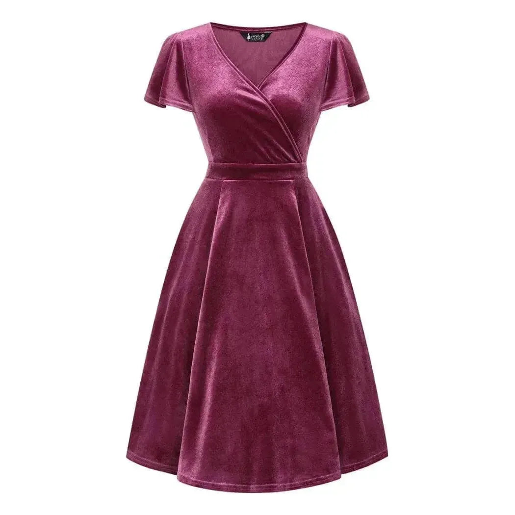 Lyra Mini Dress - Mauve Velvet Trendy Wraparound Mini Dress