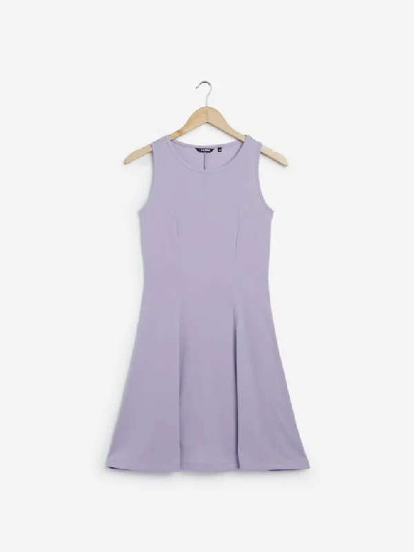 Nuon Lilac Corduroy Textured Midi Dress Cozy Tie-Dye Midi Dress