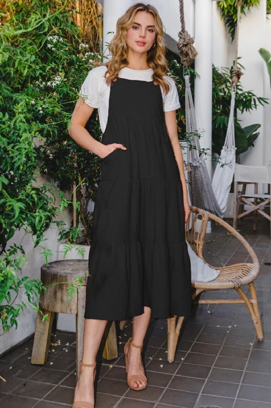 Sleeveless Tiered Midi Dress Elegant Pleated Detail Midi Dress