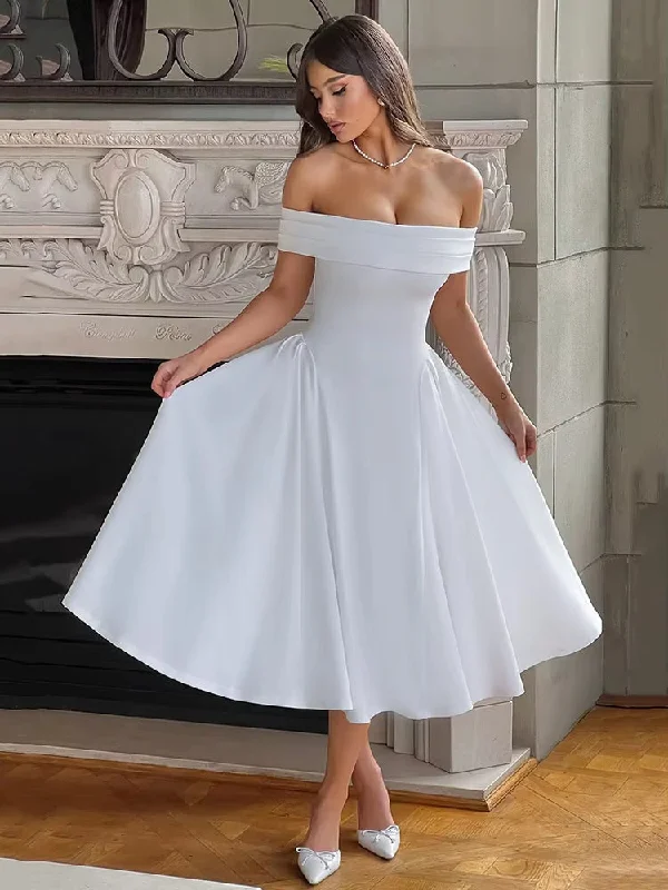 Off-shoulder Backless Sexy Midi Dress Elegant Pleated Sleeve Midi Dress