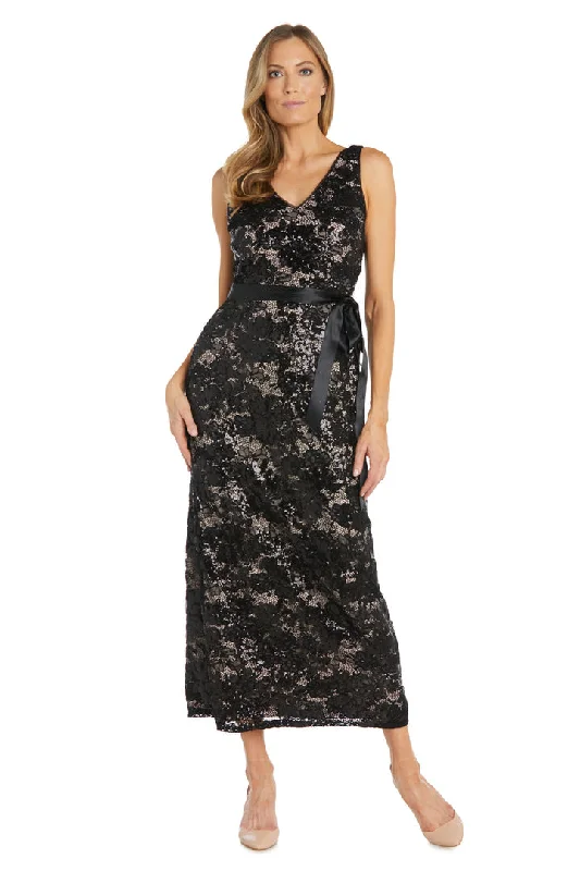 R&M Richards 1001 Long Formal Evening Midi Dress Trendy Midi Dress with Belt