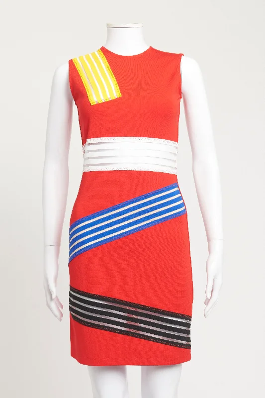 Red Stripe Colour Block Preowned Mini Dress Comfortable Bodycon Mini Dress