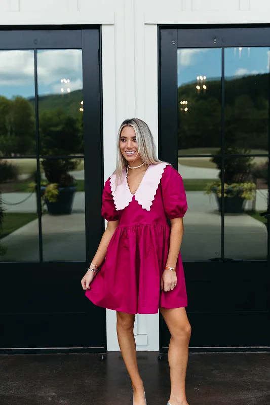 Scout Mini Dress - Magenta Stylish Plaid Mini Dress