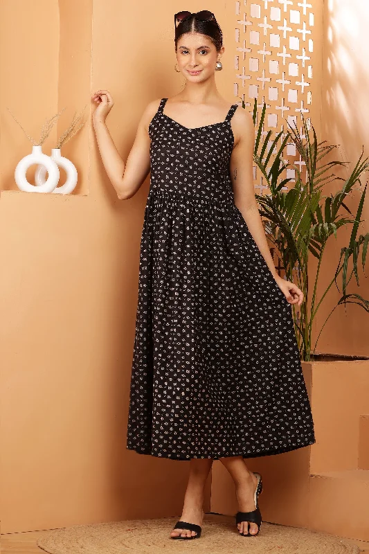 Women Black Printed Rayon Midi Dress Trendy Floral Wrap Midi Dress