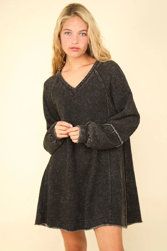 VERY J Mineral Washed Oversized A-Line Mini Dress Trendy Crossover Mini Dress