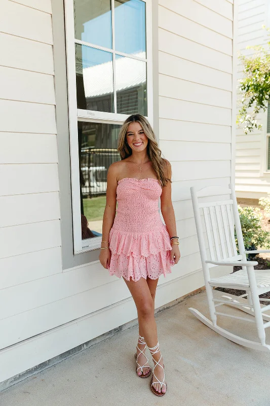 Victory Mini Dress - Pink Elegant Mini Dress with Ruffles