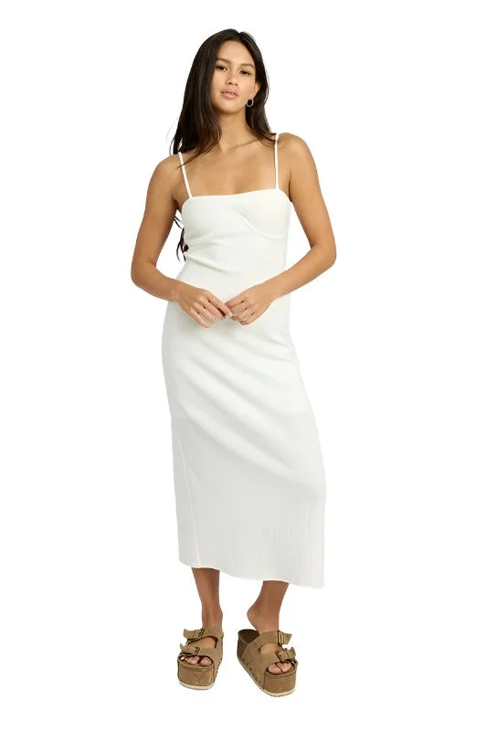 WAFLE KNIT MIDI DRESS Elegant V-Neck Midi Dress