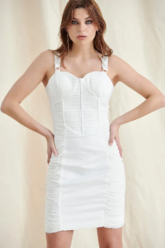 WHITE RUCHED CORSET MINI DRESS Trendy Bodycon Mini Dress