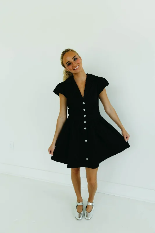 Whitley Mini Dress - Black Elegant Mini Dress with Pleats