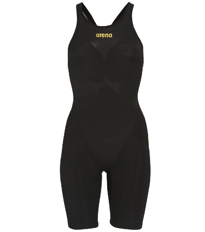 Arena Women's Powerskin Carbon Glide Closed Back Tech Suit Swimsuit Black/Gold Beachy Ruffle Bikini