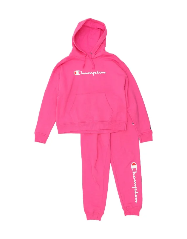 CHAMPION Womens Graphic Hooded Full Tracksuit UK 14 Medium Pink Cotton Hoodie Sweatshirt Pullover