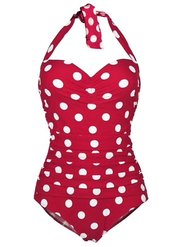 1950s Halter Polka Dot One-Piece Swimsuit Classic One-Piece