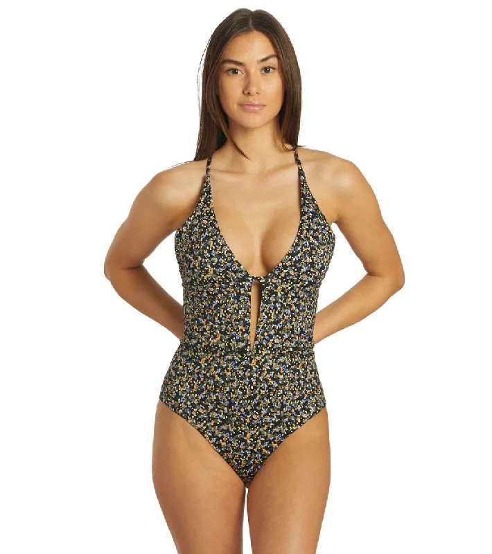 prAna La Plata One Piece Swimsuit Black Petals High-Waist Bikini Set