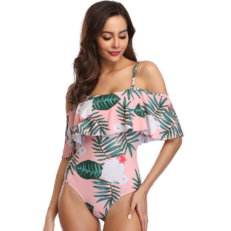 Sexy Off The Shoulder Floral Print One Piece Swimsuit for Women Minimalist One-Piece