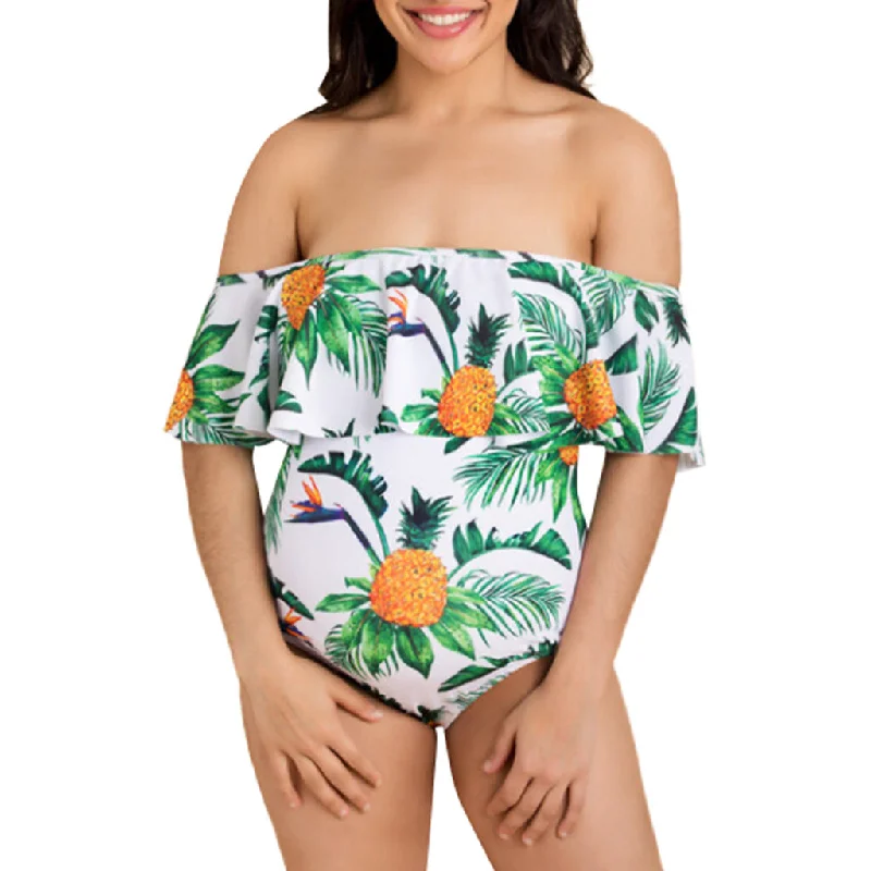 Sexy Off The Shoulder Pregnant One Piece Swimwear for Women Stylish Cover-Up Set