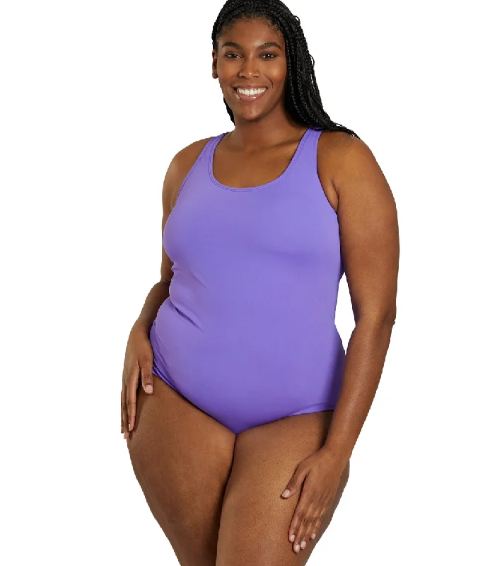 Sporti Plus Size HydroLast Chlorine Resistant Conservative Scoop Back One Piece Swimsuit Penelope Soft Beachwear Set