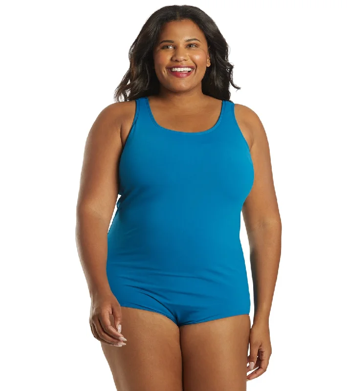 Sporti Plus Size HydroLast Chlorine Resistant Conservative Scoop Back One Piece Swimsuit Teal Trendy Swimsuit Bottoms