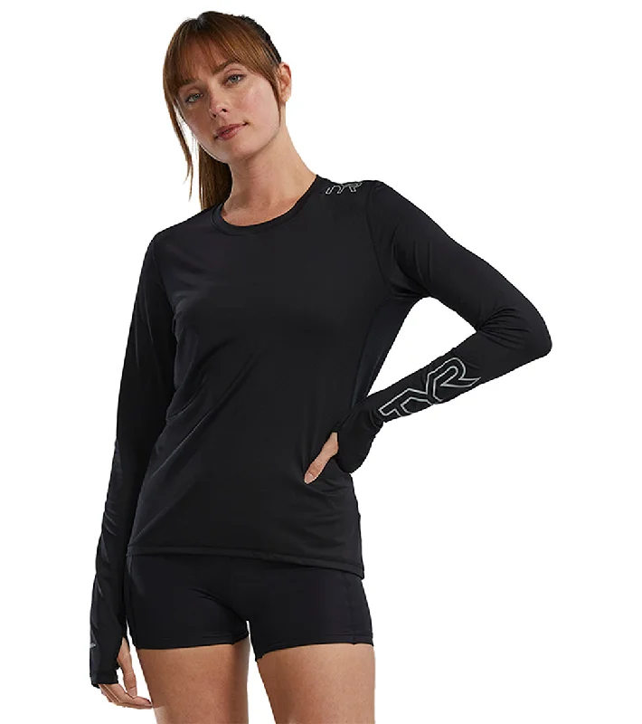 TYR Women's SunDefense Vented Long Sleeve UPF 50+ Swim Shirt Black Strappy Back Bikini