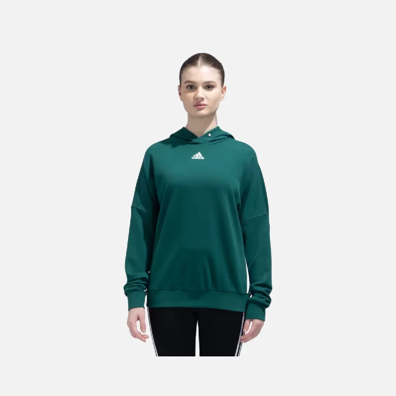 Adidas Dance Loosehd Women's Hooded Sweat -Collegiate Green/White Hoodie with Tied Waist Feminine Flattering